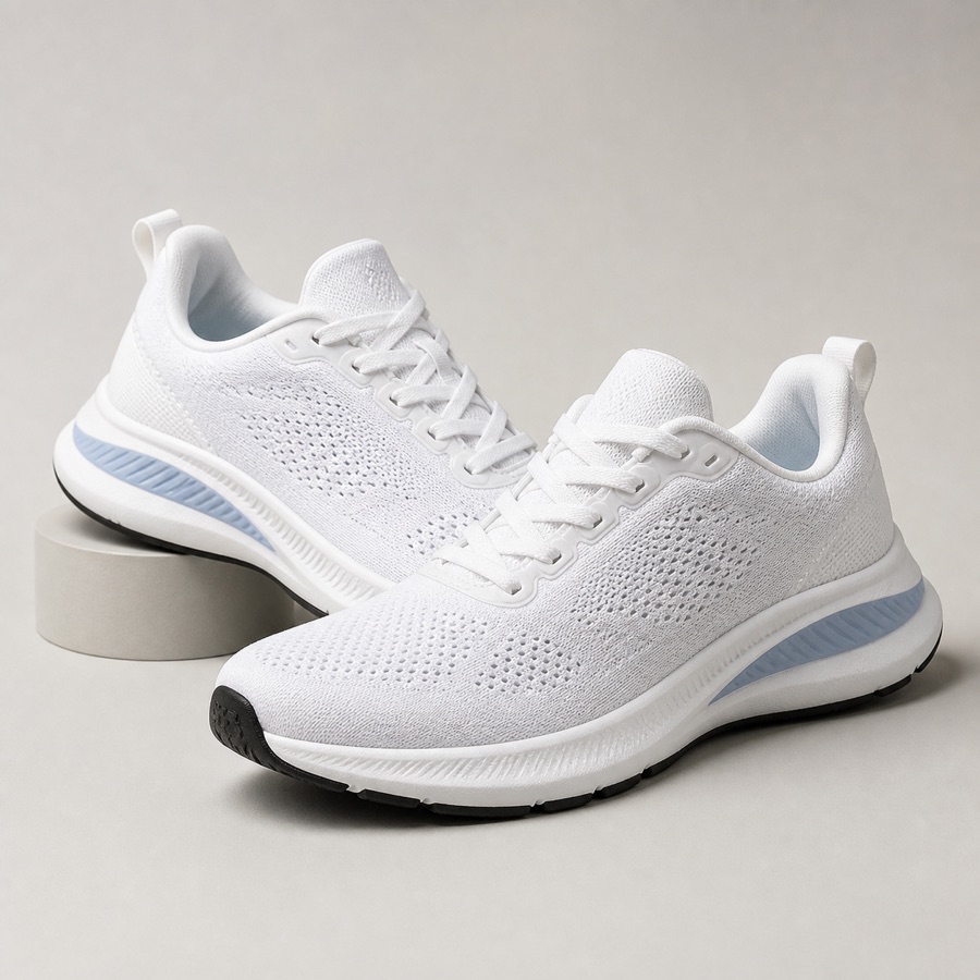AI-generated ecommerce product photo of unbranded white running shoes